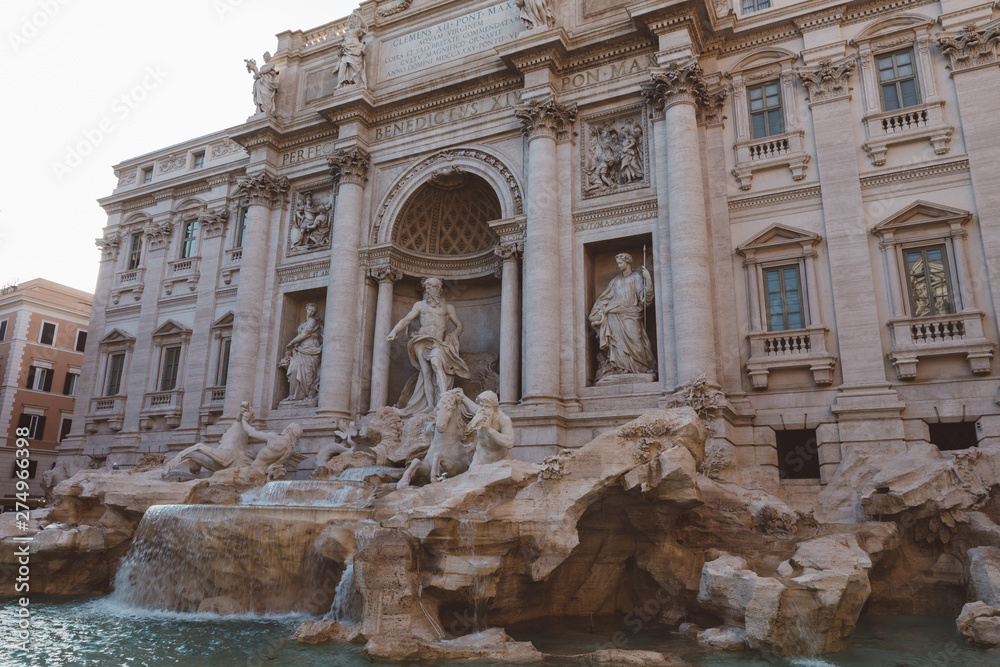 Panoramic view of Trevi Fountain in the Trevi district in Rome