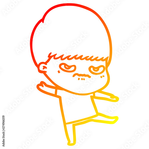 warm gradient line drawing annoyed cartoon boy