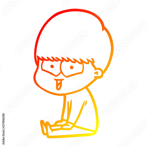 warm gradient line drawing cartoon happy boy