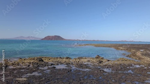 aerial view of the east coast of fuerteventura and the lobos island