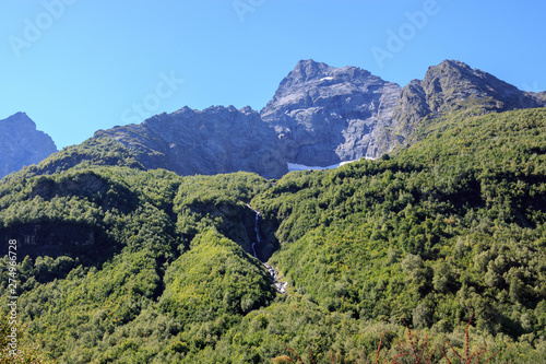 Closeup view of mountains scenes in national park Dombay, Caucasus