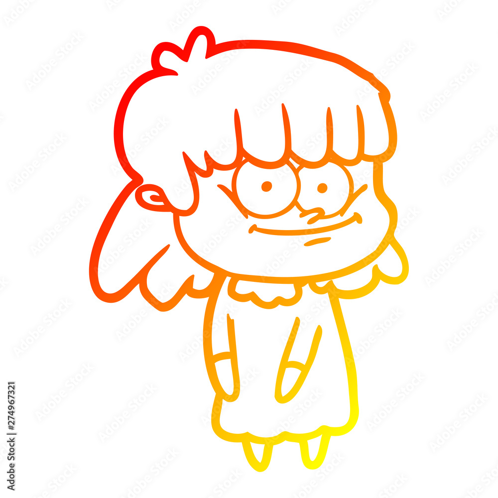 warm gradient line drawing cartoon smiling woman warm gradient line drawing cartoon smiling woman