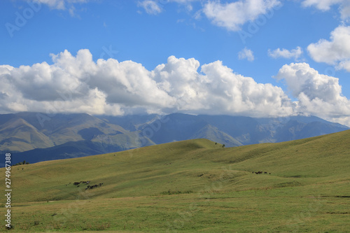 Panorama view of mountains and valley scenes in national park Dombay