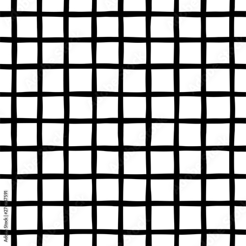 Crossing lines hand drawn vector seamless pattern. Checkered geometrical simple texture. Black, monochrome sketch on white background. Abstract background, wallpaper textile design