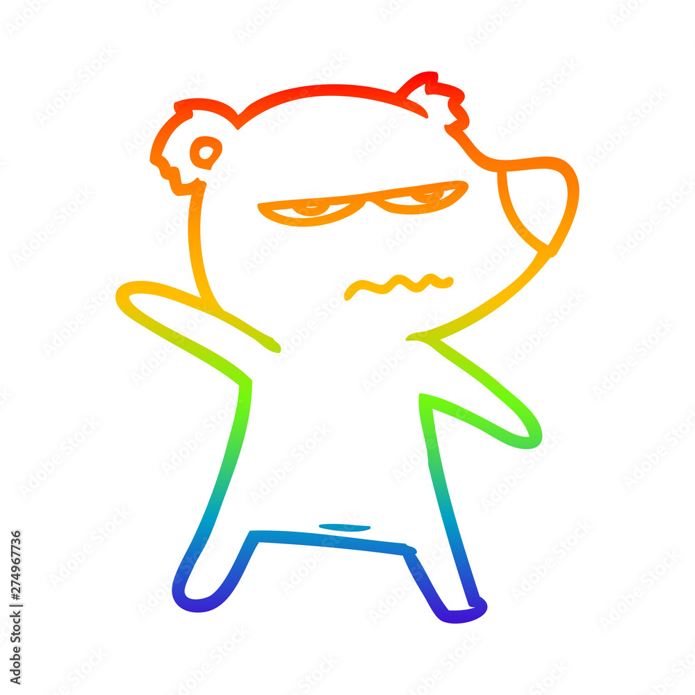 Obraz premium rainbow gradient line drawing angry bear polar cartoon pointing