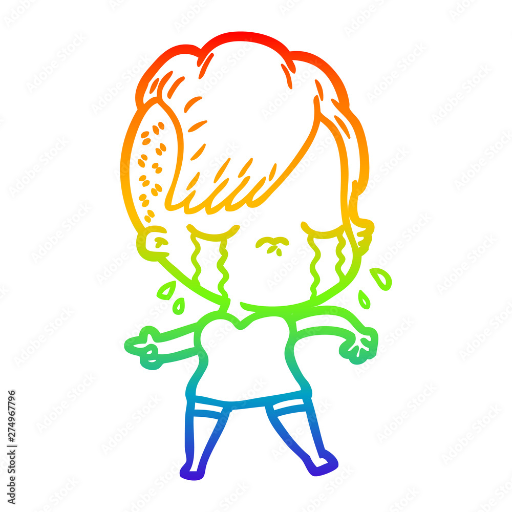 rainbow gradient line drawing cartoon crying girl rainbow gradient line drawing cartoon crying girl