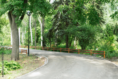 granite walkway and tiles in the park. tourist place in the garden.