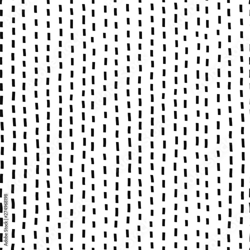 Dotted line hand drawn vector seamless pattern. Vertical stripe geometrical simple texture. Monochrome, black illustration on white background. Abstract wrapping paper, wallpaper textile design