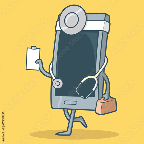 Mobile phone dressed as a doctor vector illustration. Medic mobile service design concept 