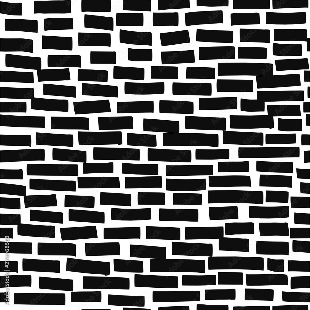 Asymmetric brick wall hand drawn vector seamless pattern. Rectangles geometrical simple abstract texture. Black, monochrome sketch on white background. Minimalist wrapping paper textile design Asymmetric brick wall hand drawn vector seamless pattern. Rectangles geometrical simple abstract texture. Black, monochrome sketch on white background. Minimalist wrapping paper textile design