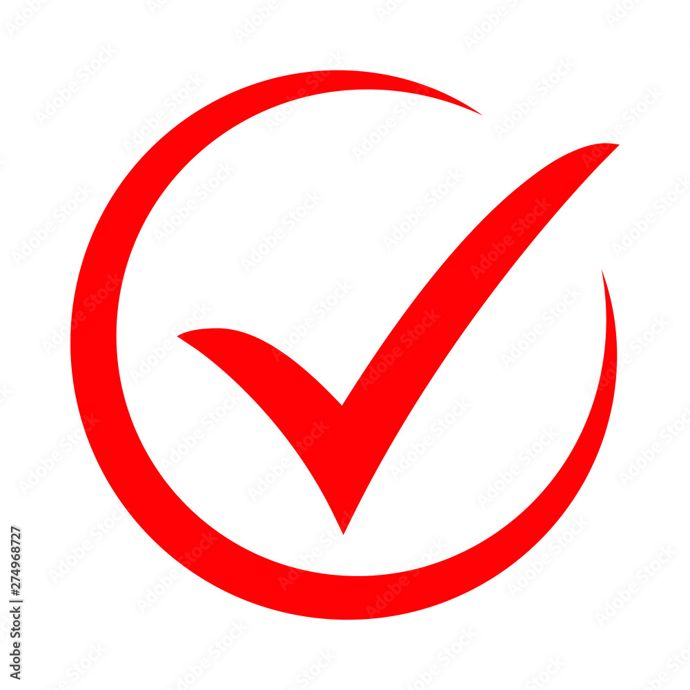 Red tick icon vector symbol, checkmark isolated on white background, checked icon or correct choice sign, check mark or checkbox pictogram Red tick icon vector symbol, checkmark isolated on white background, checked icon or correct choice sign, check mark or checkbox pictogram