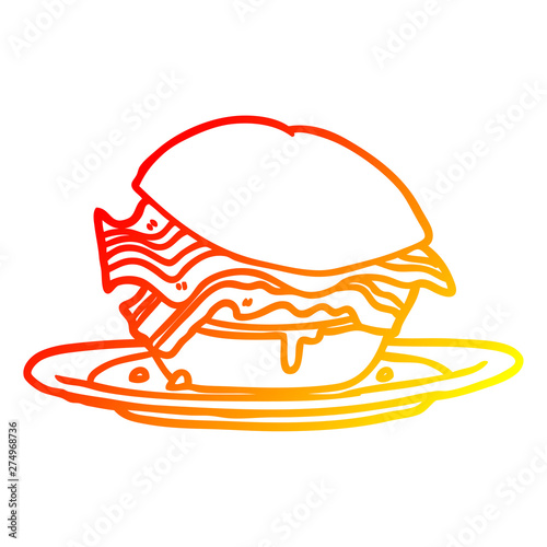 warm gradient line drawing amazingly tasty bacon breakfast sandwich with cheese