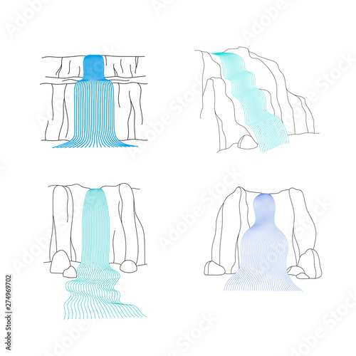 Vector set of illustration of waterfall cascade