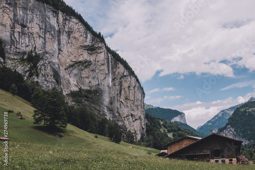 Wallpaper Mural View closeup waterfall Staubbach fall in mountains, valley of waterfalls Torontodigital.ca