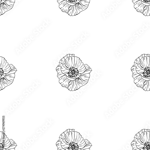 Flower popies graphic design. Cute seamless vector tile pattern. Retro vintage. line popie flower surface design.