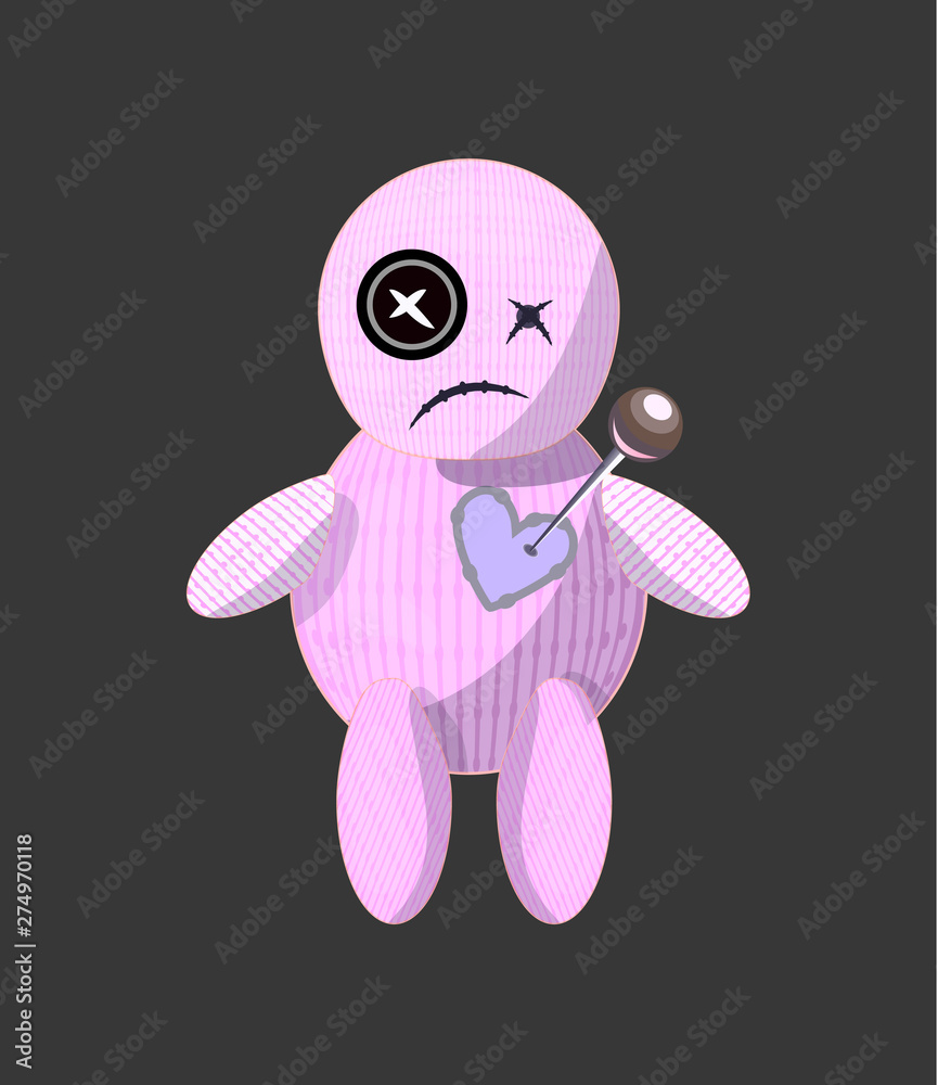 Single charcter, voodoo doll on grey background, little monster on dark grey back, unhappy love symbol, stressful emotions in a relationship, cartoon illustrations of african tradishional joss Single charcter, voodoo doll on grey background, little monster on dark grey back, unhappy love symbol, stressful emotions in a relationship, cartoon illustrations of african tradishional joss