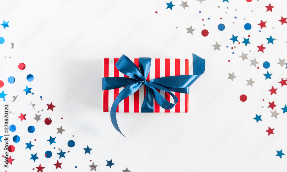 4th of July American Independence Day. Happy Independence Day, decorations on white background. Flat lay, top view, copy space 4th of July American Independence Day. Happy Independence Day, decorations on white background. Flat lay, top view, copy space
