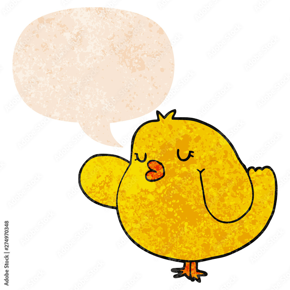 cartoon bird and speech bubble in retro textured style cartoon bird and speech bubble in retro textured style