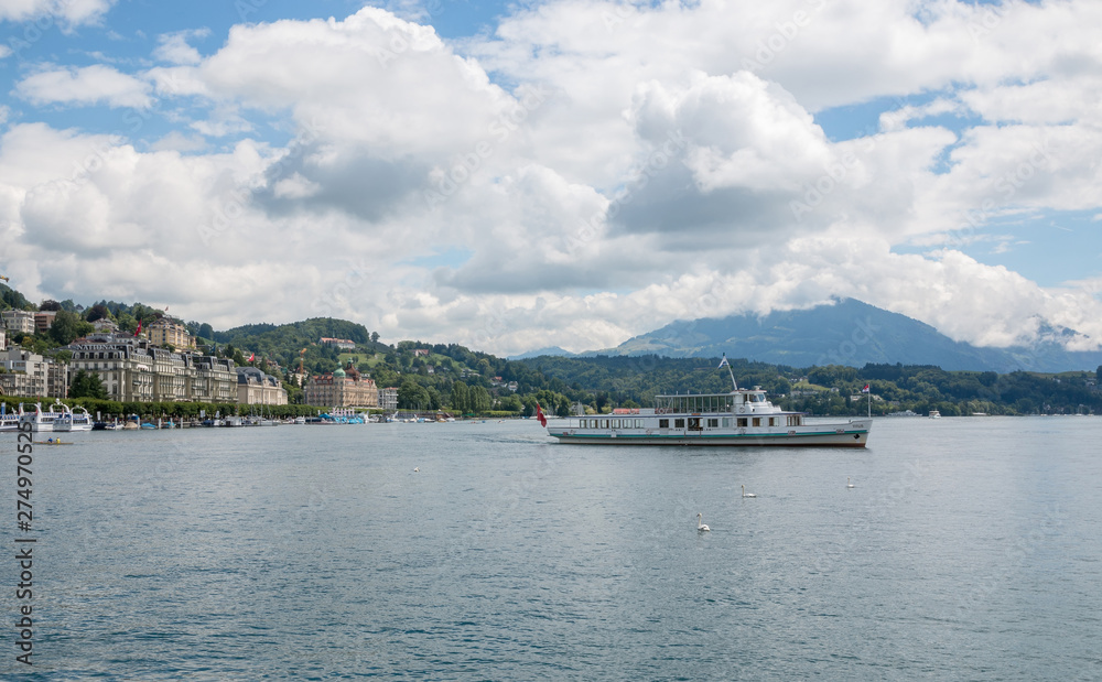 Fototapeta premium View on lake Lucerne, mountains and city Lucerne, Switzerland, Europe.
