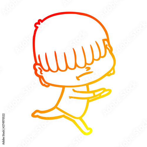 warm gradient line drawing cartoon boy with untidy hair