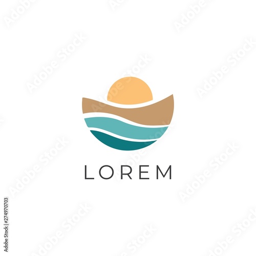 Earth with sun view logo design inspiration