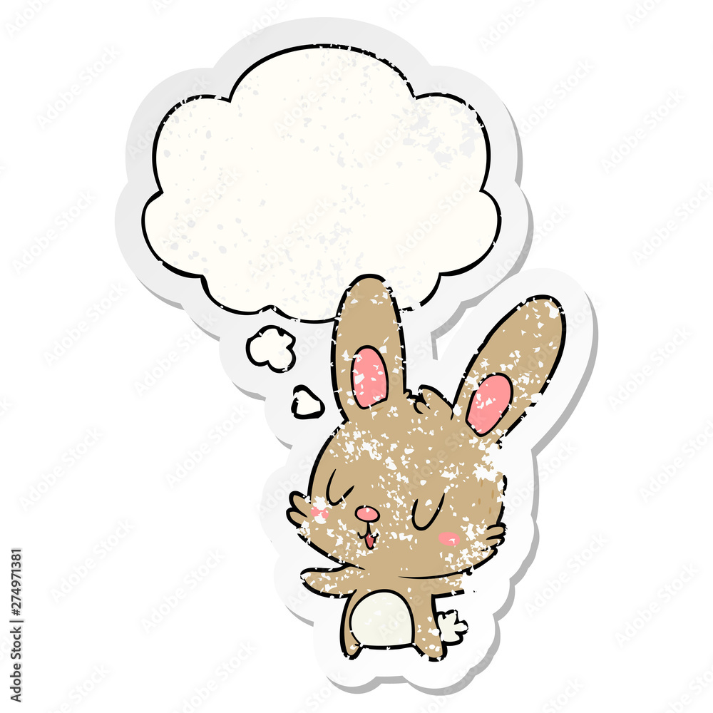 cute cartoon rabbit and thought bubble as a distressed worn sticker cute cartoon rabbit and thought bubble as a distressed worn sticker