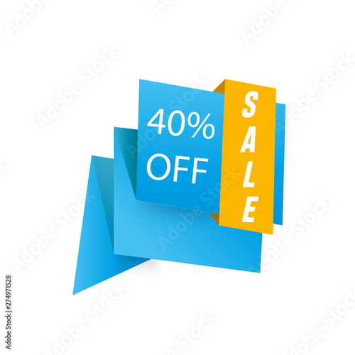 Blue and orange ribbons with 40% discount. Sale banner template design. Big sale special offer.Blue orange Special offer banner for poster, flyer, brochure, sticker. Vector illustration.