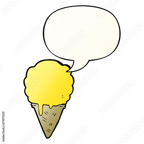 cartoon ice cream and speech bubble in smooth gradient style