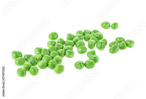 Fresh green peas on a white background, full depth of field.
