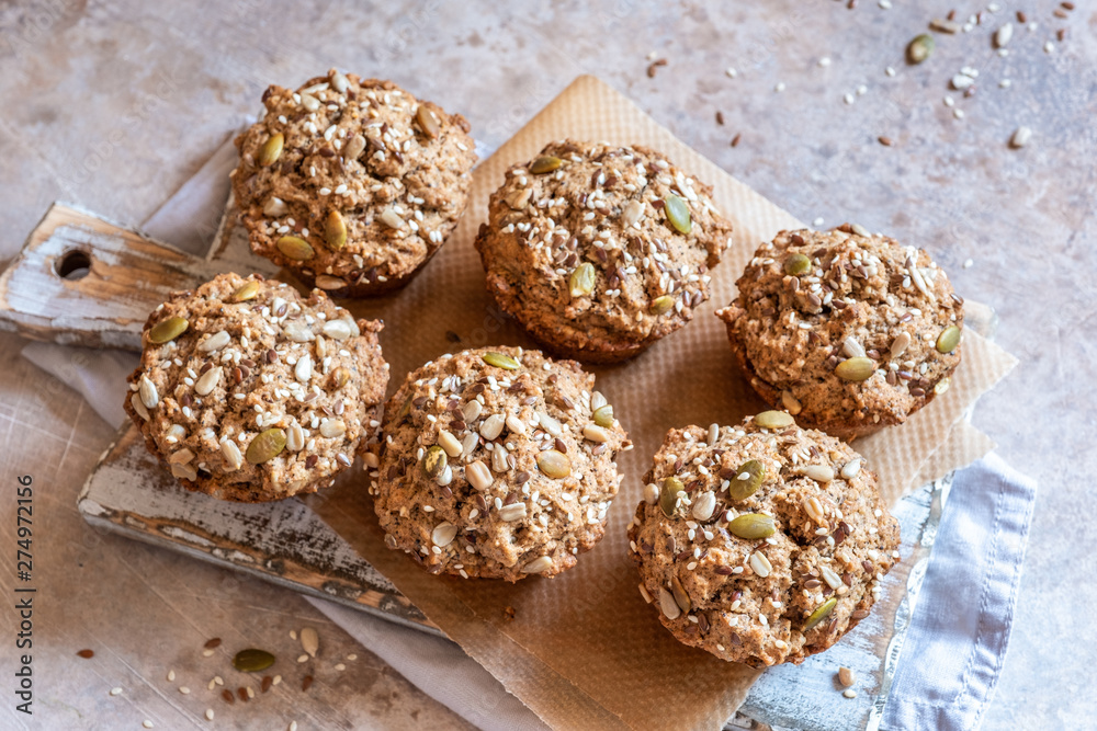 Healthy muffins with fall spices and pumpkin seeds Healthy muffins with fall spices and pumpkin seeds