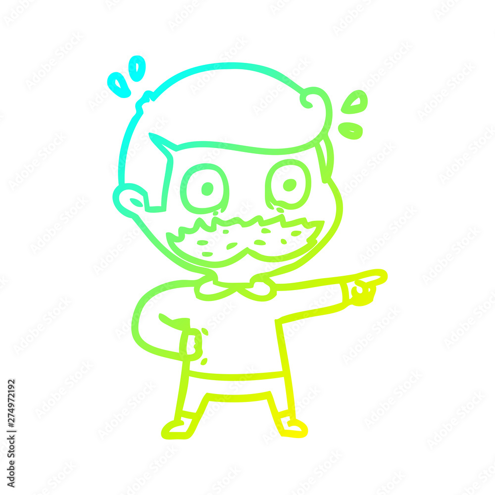 cold gradient line drawing cartoon man with mustache shocked