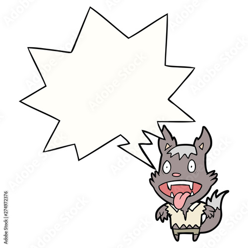 cartoon halloween werewolf and speech bubble
