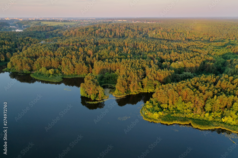 Beautiful aerial landscape with forest and river