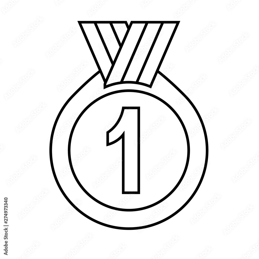 First place medal line icon. Official seal with number one sign for  champion or winner. Vector Illustration Stock Vector
