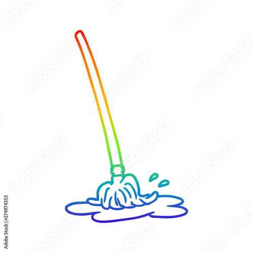 rainbow gradient line drawing wet cartoon mop