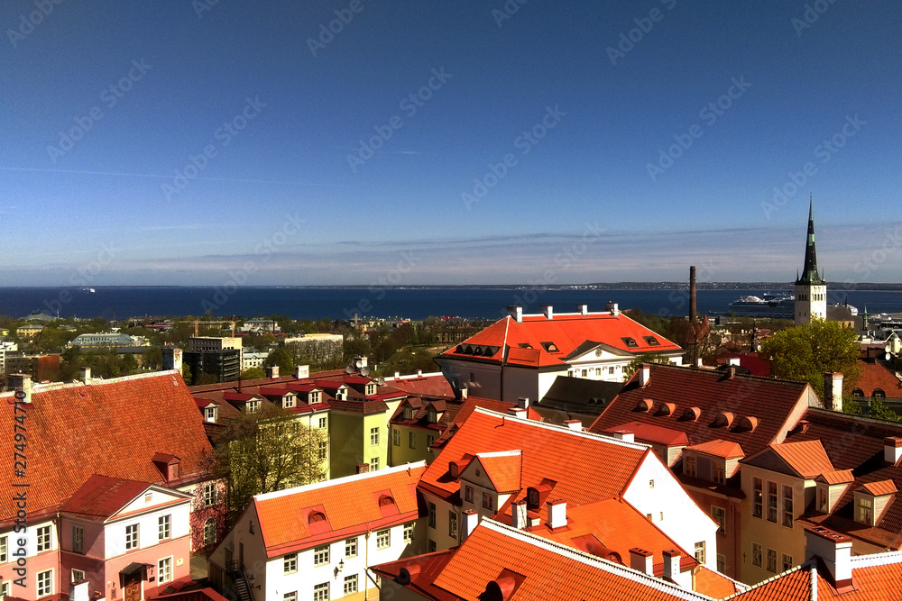 Red roofs of houses in the old town overlooking the sea