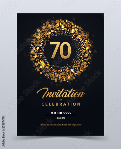 70 years anniversary invitation card template isolated vector illustration. Black greeting card template