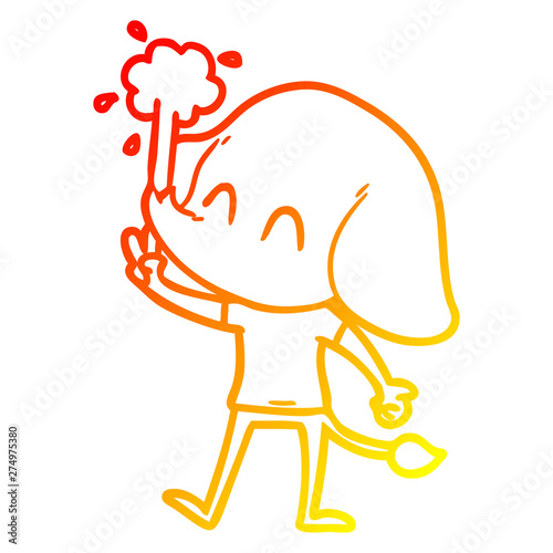 warm gradient line drawing cute cartoon elephant spouting water