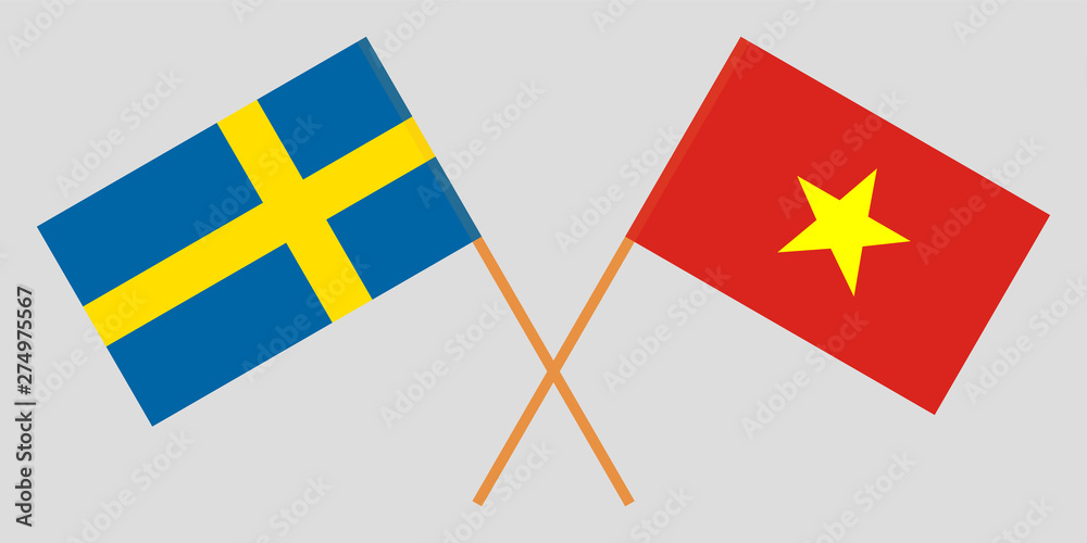 Sweden and Vietnam. Crossed Swedish and Vietnamese flags