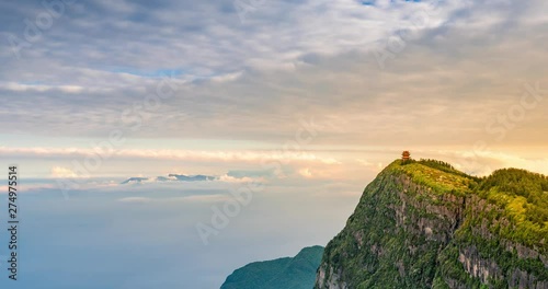 Mountains and seas of clouds at dusk, Emei Mountain, Sichuan Province, China photo