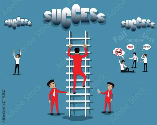 Business concept,The key of success, teamwork and positive thinking're important - vector