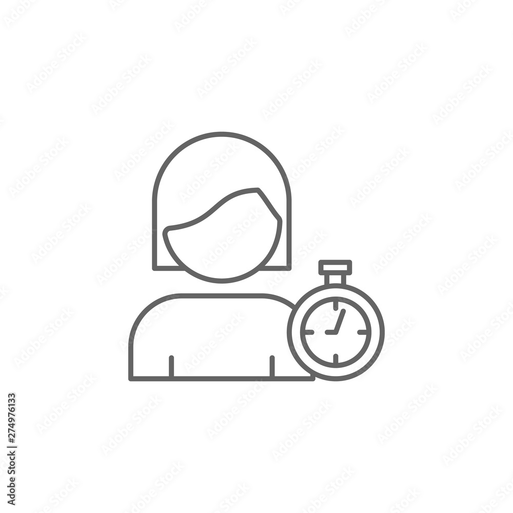 Woman, time management icon. Element of time management icon. Thin line icon for website design and development, app development Woman, time management icon. Element of time management icon. Thin line icon for website design and development, app development