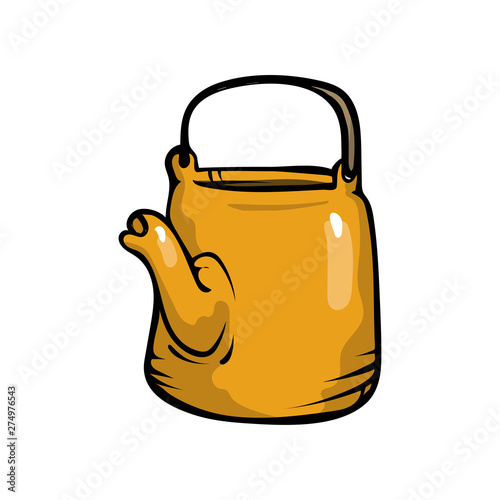 Yellow color steel metal kettle with black handle