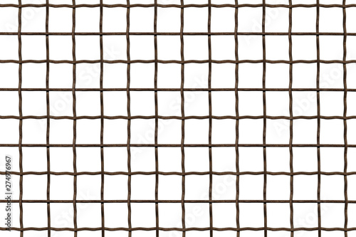 Metal grille. Wire fence isolated on white background. Steel, iron, metal mesh on a white background, a square cell