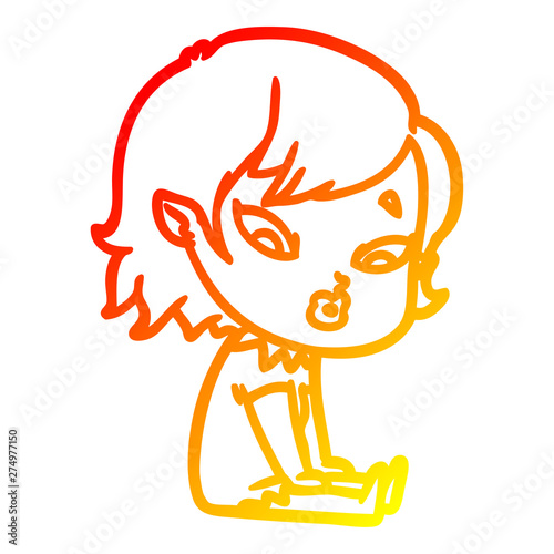 warm gradient line drawing cute cartoon vampire girl