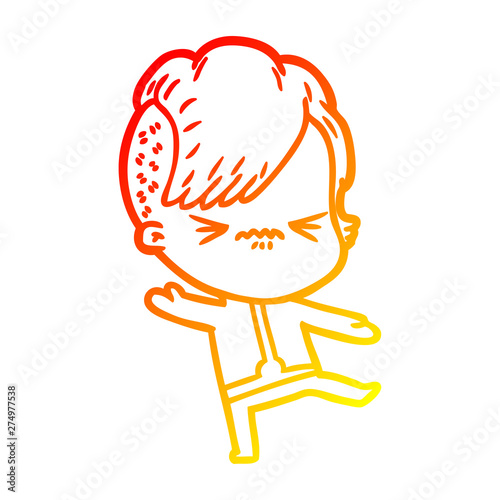 warm gradient line drawing cartoon annoyed hipster girl wearing space suit