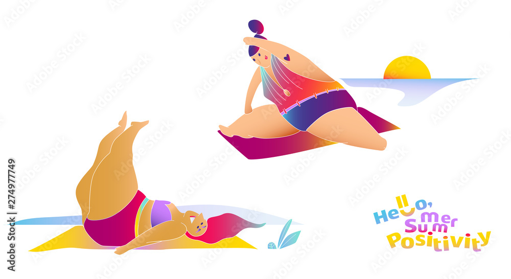 Two body positive girls doing yoga on the beach Two body positive girls doing yoga on the beach