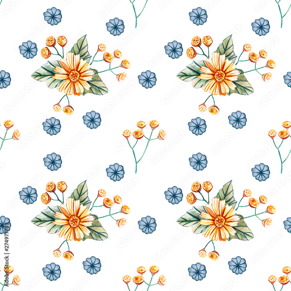 Seamless pattern with bouquets of wildflowers.