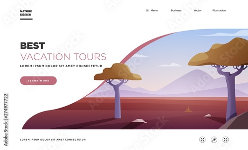 Landing page template. Modern landscape background with desert mountains. Vector illustration