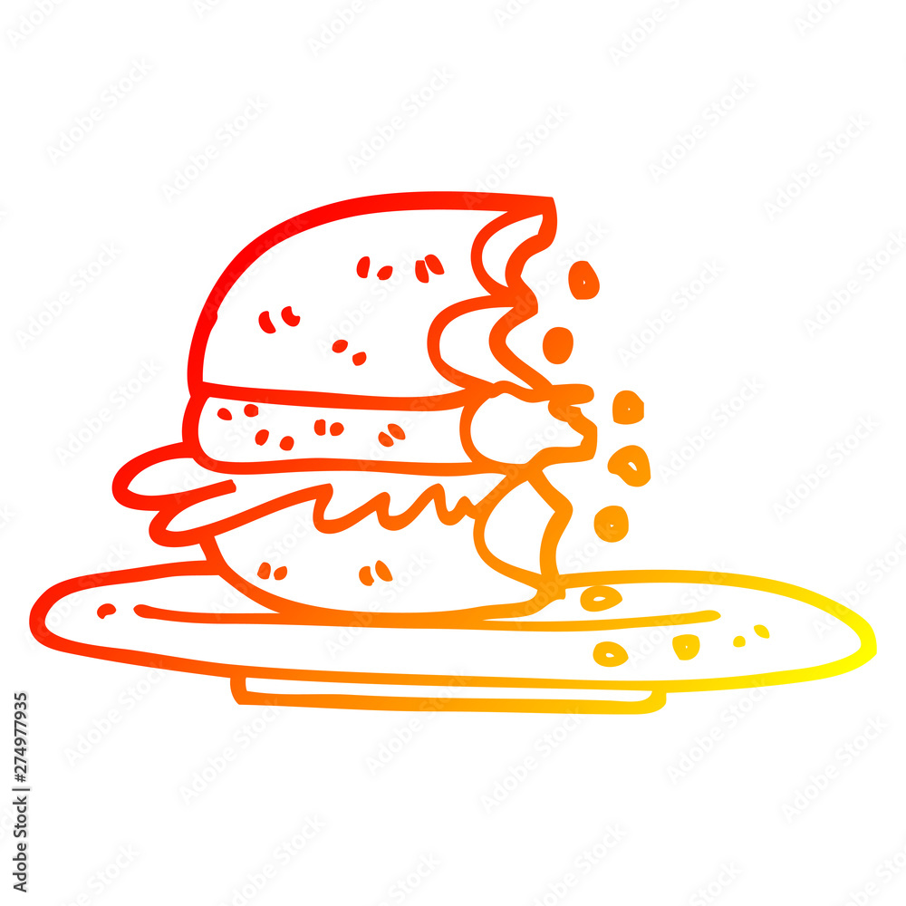 warm gradient line drawing cartoon half eaten burger warm gradient line drawing cartoon half eaten burger